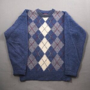 80's Fair Isle Geometric Mens Argyle Wool Crewneck Sweater M Vintage Cambridge